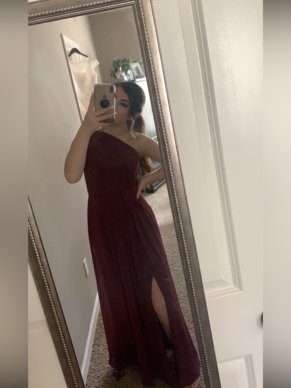 David's Bridal Wine Bridesmaid Dress